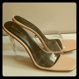 NWT Clear Wedge Heels